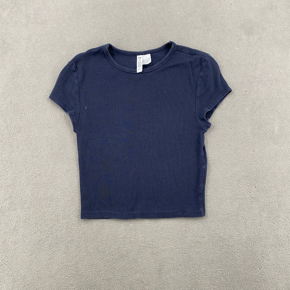 H&M Divided Navy Blue Ribbed Short Sleeve T-Shirt Crew Neck Basic Small